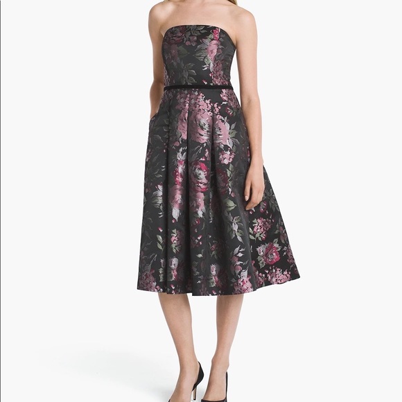 Strapless Floral Jacquard Fit-And-Flare Dress - Picture 1 of 9